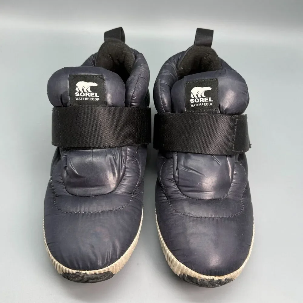 Sorel Out 'N About Puffy Boots Women's 8 Navy Blue Waterproof Hook & Loop Strap